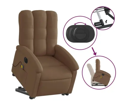 Elektrisks Masāžas Krēsls, Paceļams, Atgāžams, Brūns Audums Vidaxl