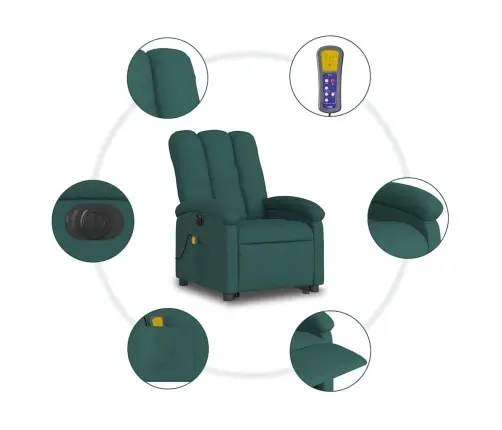 Elektrisks Masāžas Krēsls, Paceļams, Atgāžams, Zaļš Audums Vidaxl