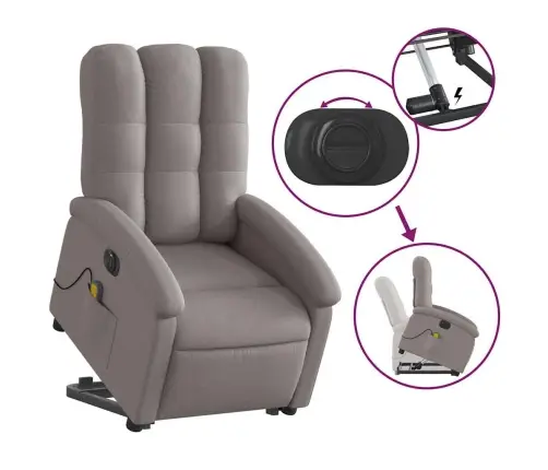 Elektrisks Masāžas Krēsls, Paceļams, Pelēkbrūns Audums Vidaxl