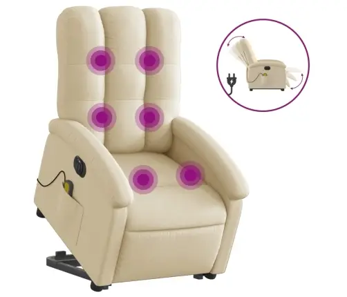 Atsistojantis Elektrinis Masažinis Krėslas, Kreminis, Audinys