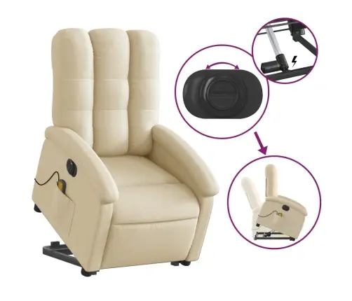 Atsistojantis Elektrinis Masažinis Krėslas, Kreminis, Audinys