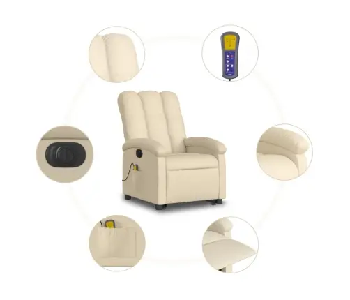 Atsistojantis Elektrinis Masažinis Krėslas, Kreminis, Audinys