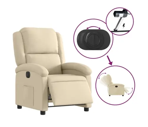Elektrisks Atpūtas Krēsls, Atgāžams, Krēmkrāsas Audums Vidaxl