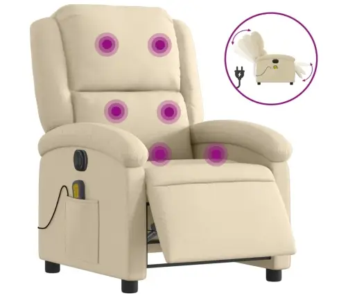 Elektrisks Masāžas Krēsls, Atgāžams, Krēmkrāsas Audums Vidaxl