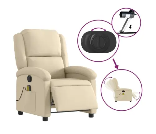 Elektrisks Masāžas Krēsls, Atgāžams, Krēmkrāsas Audums Vidaxl