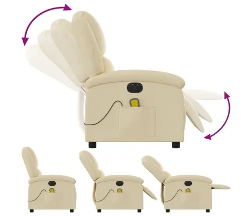 Elektrisks Masāžas Krēsls, Atgāžams, Krēmkrāsas Audums Vidaxl