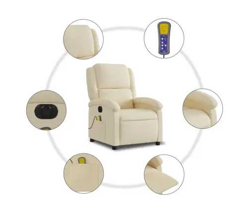 Elektrisks Masāžas Krēsls, Atgāžams, Krēmkrāsas Audums Vidaxl