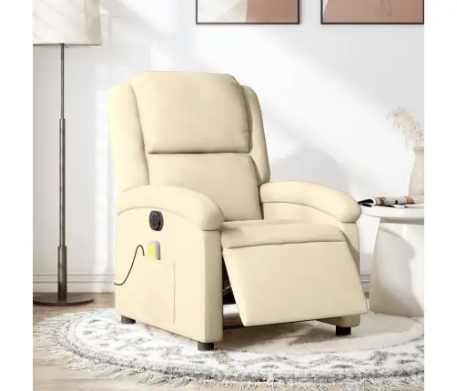 Elektrisks Masāžas Krēsls, Atgāžams, Krēmkrāsas Audums Vidaxl