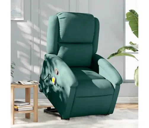 Masāžas Krēsls, Paceļams, Atgāžams, Tumši Zaļš Audums Vidaxl