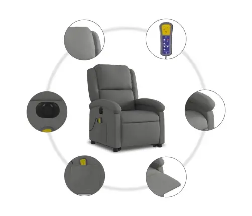 Elektrisks Masāžas Krēsls, Paceļams, Atgāžams, Pelēks Audums Vidaxl