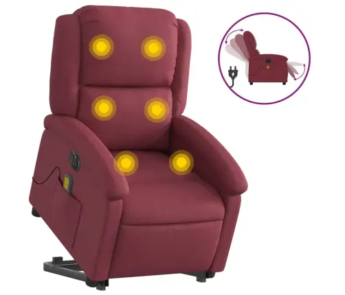 Elektrisks Masāžas Krēsls, Paceļams/Atgāžams, Vīnsarkans Audums Vidaxl