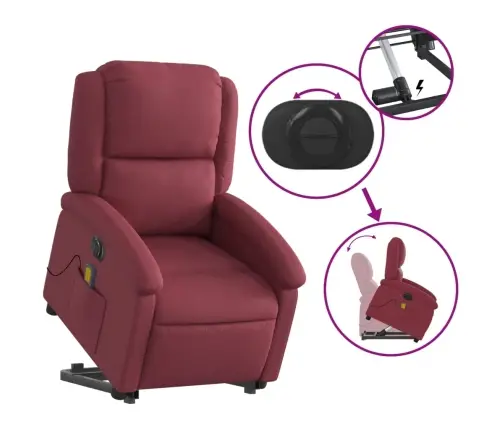 Elektrisks Masāžas Krēsls, Paceļams/Atgāžams, Vīnsarkans Audums Vidaxl