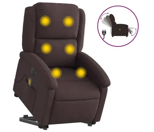 Elektrisks Masāžas Krēsls, Paceļams, Atgāžams, Brūns Audums Vidaxl