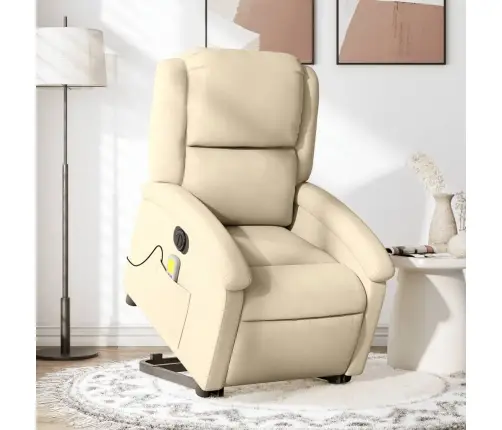 Elektrisks Masāžas Krēsls, Paceļams, Krēmkrāsas Audums Vidaxl