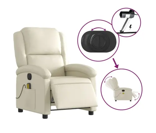 Elektrisks Masāžas Krēsls, Atgāžams, Krēmkrāsas Mākslīgā Āda Vidaxl