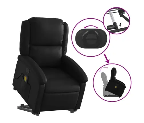 Masāžas Krēsls, Paceļams, Atgāžams, Melna Mākslīgā Āda Vidaxl