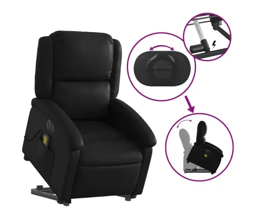 Elektrisks Masāžas Krēsls Paceļams/Atgāžams, Melna Mākslīgā Āda Vidaxl