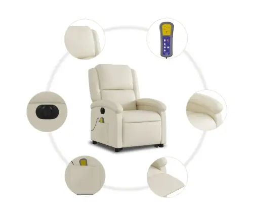 Elektrisks Masāžas Krēsls, Paceļams, Krēmkrāsas Mākslīgā Āda Vidaxl