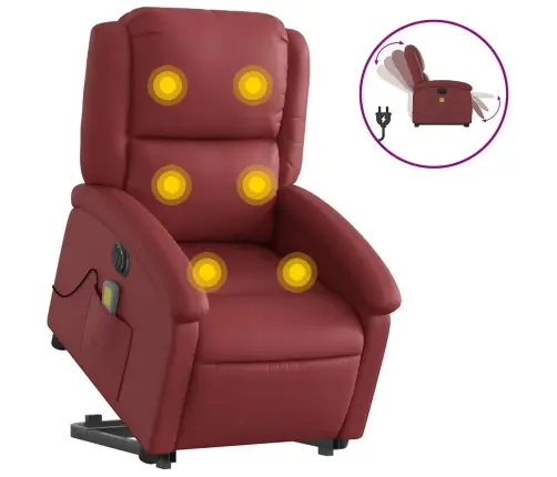 Elektrisks Masāžas Krēsls, Paceļams, Vīnsarkana Mākslīgā Āda Vidaxl