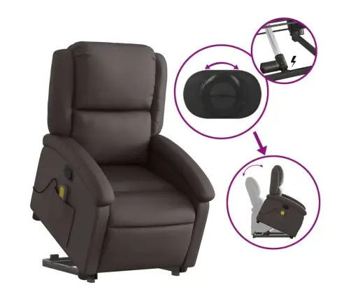 Püsti Tõusmist Toetav Massaažitool, Tumepruun, Ehtne Nahk