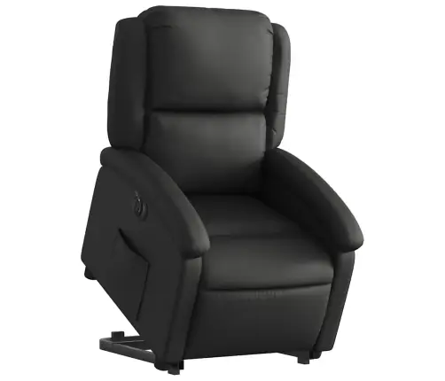 Elektrisks Atpūtas Krēsls, Paceļams, Melna Dabīgā Āda Vidaxl