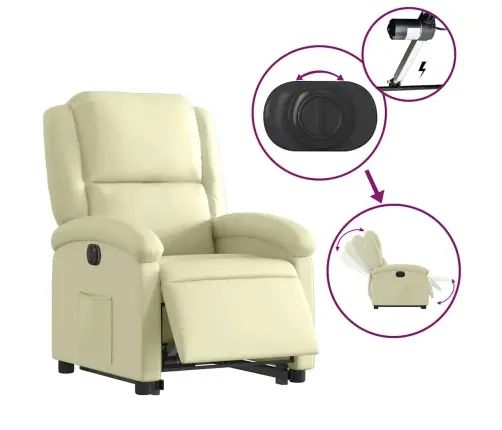 Elektrisks Atpūtas Krēsls, Paceļams, Krēmkrāsas Dabīgā Āda Vidaxl
