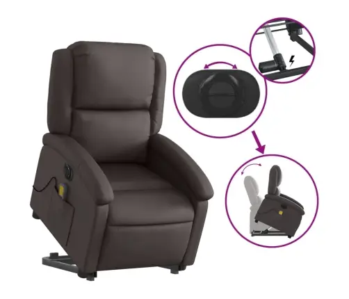 Elektriline Püstitõusmist Toetav Massaažitool, Tumepruun, Nahk