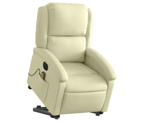 Atsistojantis Elektrinis Masažinis Krėslas, Kreminis, Tikra Oda