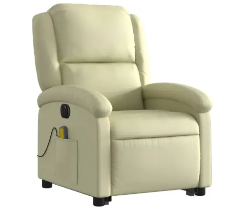 Atsistojantis Elektrinis Masažinis Krėslas, Kreminis, Tikra Oda