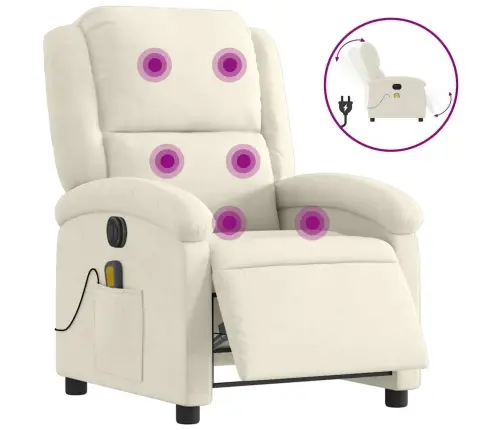 Elektrisks Masāžas Krēsls, Atgāžams, Krēmkrāsas Samts Vidaxl