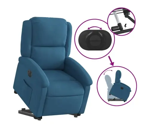 Elektrisks Atpūtas Krēsls, Paceļams, Atgāžams, Zils Samts Vidaxl