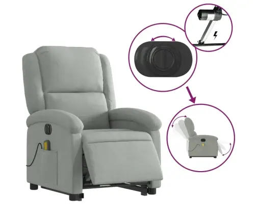 Atsistojantis Masažinis Krėslas, Šviesiai Pilkas, Aksomas