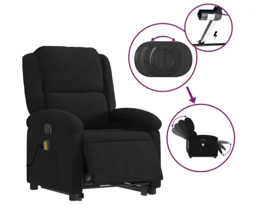 Elektrinis Atsistojantis Masažinis Krėslas, Juodas, Aksomas