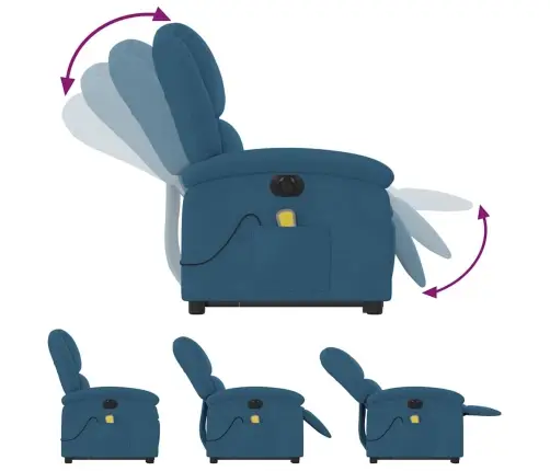 Elektrisks Masāžas Krēsls, Paceļams, Atgāžams, Zils Samts Vidaxl