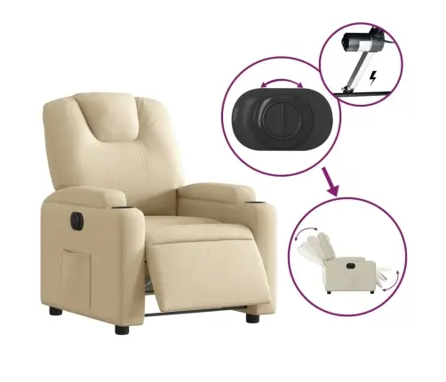 Elektrisks Atpūtas Krēsls, Atgāžams, Krēmkrāsas Audums Vidaxl