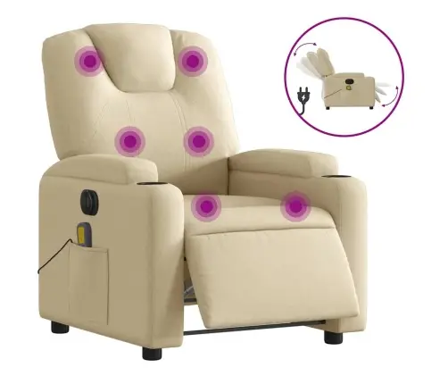 Elektrisks Masāžas Krēsls, Atgāžams, Krēmkrāsas Audums Vidaxl