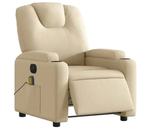 Elektrisks Masāžas Krēsls, Atgāžams, Krēmkrāsas Audums Vidaxl