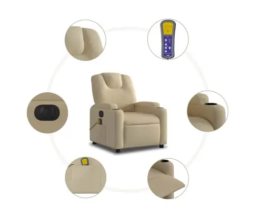 Elektrisks Masāžas Krēsls, Atgāžams, Krēmkrāsas Audums Vidaxl