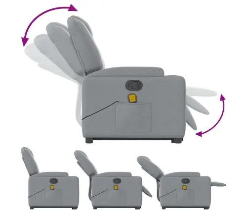 Masāžas Krēsls, Paceļams, Atgāžams, Gaiši Pelēks Audums Vidaxl