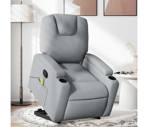 Masāžas Krēsls, Paceļams, Atgāžams, Gaiši Pelēks Audums Vidaxl