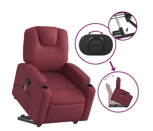 Masāžas Krēsls, Paceļams, Atgāžams, Vīnsarkans Audums Vidaxl