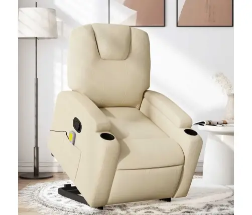 Masāžas Krēsls, Paceļams, Atgāžams, Krēmkrāsas Audums Vidaxl