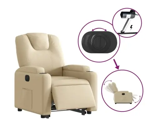 Elektrinis Atsistojantis Atlošiamas Krėslas, Kreminis, Audinys