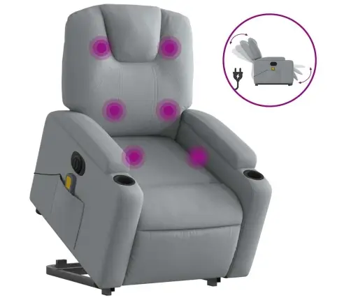 Elektrisks Masāžas Krēsls, Paceļams, Atgāžams, Pelēks Audums Vidaxl