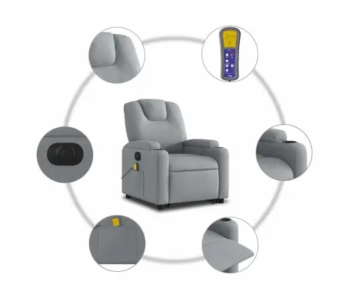 Elektrisks Masāžas Krēsls, Paceļams, Atgāžams, Pelēks Audums Vidaxl