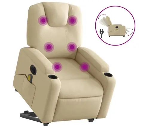 Elektrisks Masāžas Krēsls, Paceļams, Krēmkrāsas Audums Vidaxl