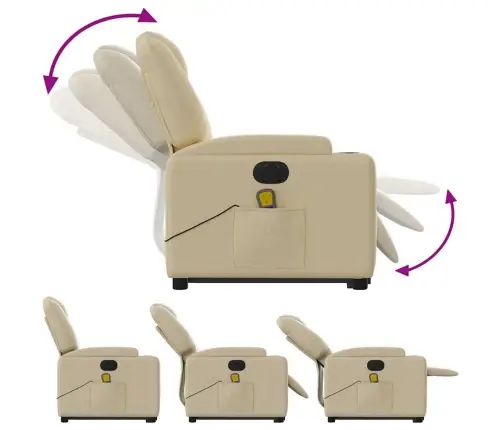 Elektrisks Masāžas Krēsls, Paceļams, Krēmkrāsas Audums Vidaxl