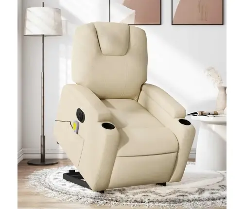 Elektrisks Masāžas Krēsls, Paceļams, Krēmkrāsas Audums Vidaxl