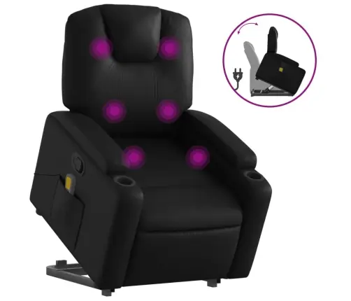 Atsistojantis Masažinis Krėslas, Juodas, Dirbtinė Oda