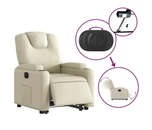 Atsistojantis Elektrinis Krėslas, Kreminis, Dirbtinė Oda